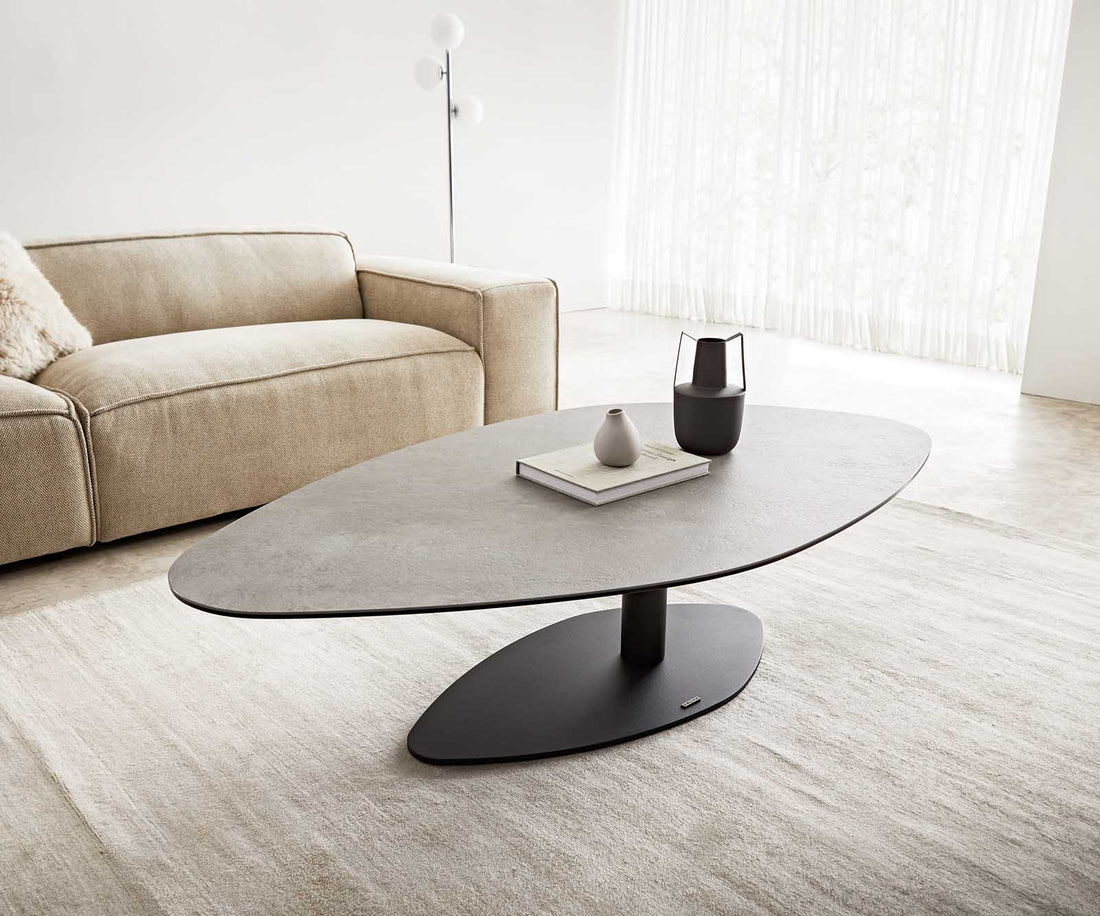 Coffee Table Vibana 140x80cm Ceramic Aspetto Concrete Metal Frame Black