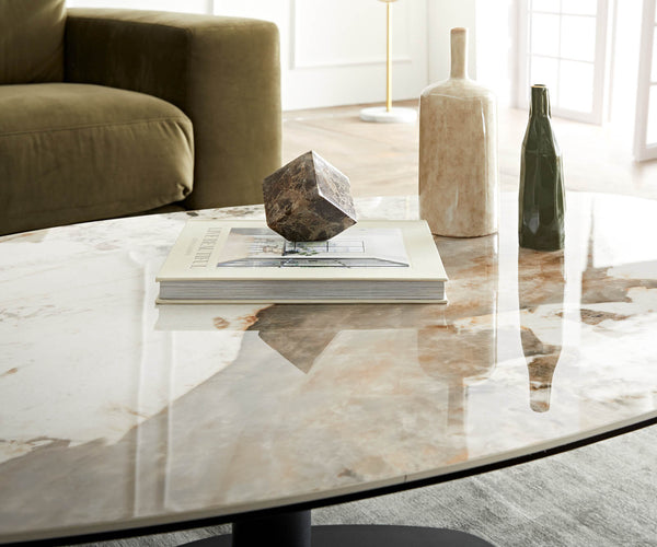 Coffee Table Vibana 140x80cm Ceramic Minas Melange Beige Metal Frame Black