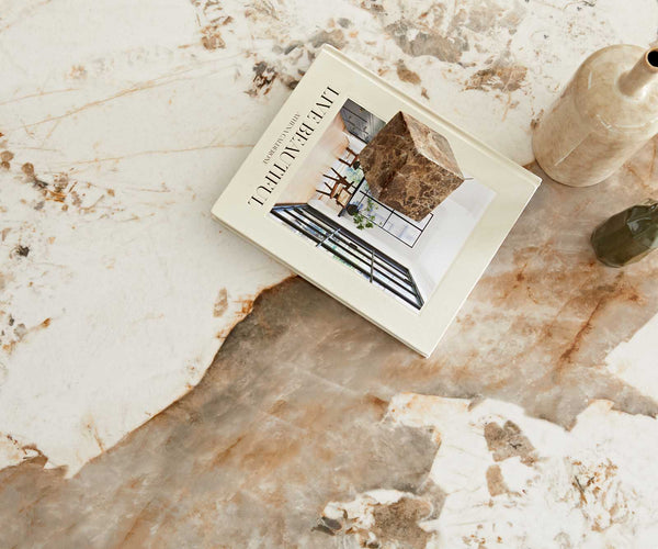 Coffee Table Vibana 140x80cm Ceramic Minas Melange Beige Metal Frame Black