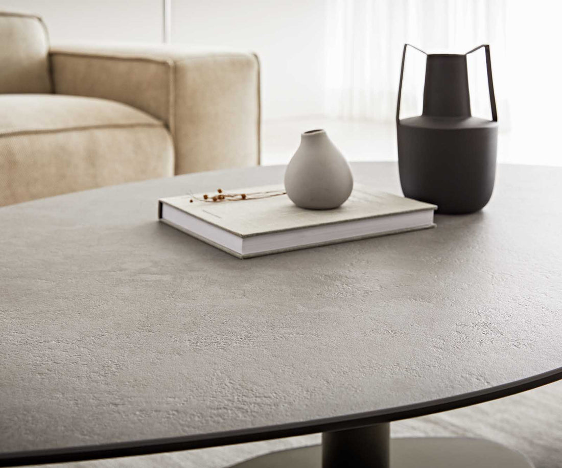 Coffee Table Vibana 140x80cm Ceramic Aspetto Concrete Metal Frame Titanium