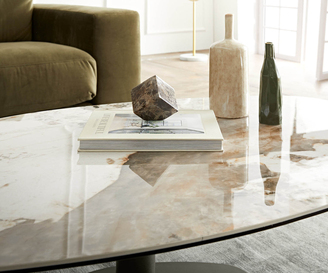 Coffee Table Vibana 140x80cm Ceramic Minas Melange Beige Metal Frame Titanium