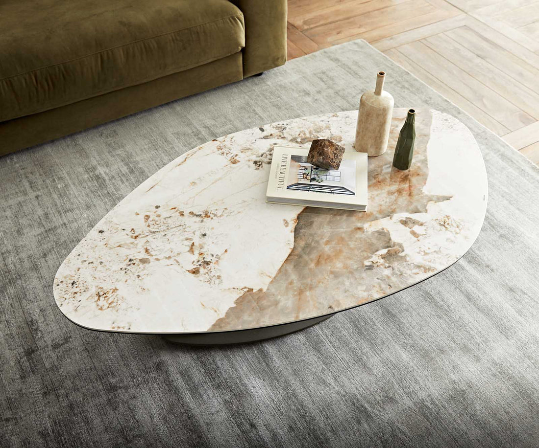 Coffee Table Vibana 140x80cm Ceramic Minas Melange Beige Metal Frame Titanium