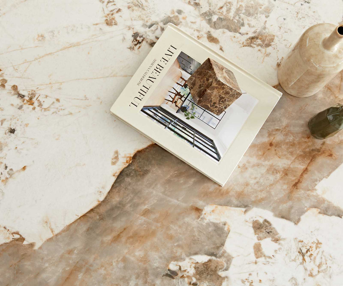 Coffee Table Vibana 140x80cm Ceramic Minas Melange Beige Metal Frame Titanium