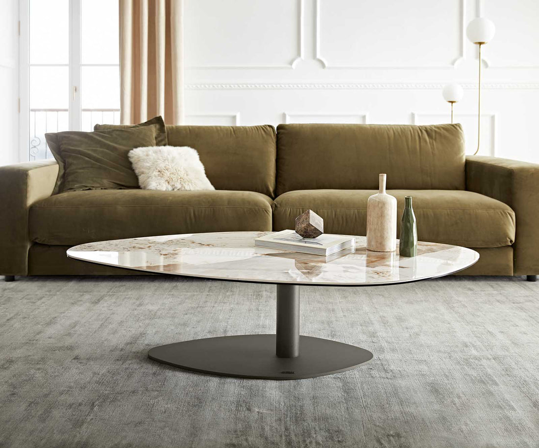 Coffee Table Vibana 140x80cm Ceramic Minas Melange Beige Metal Frame Titanium