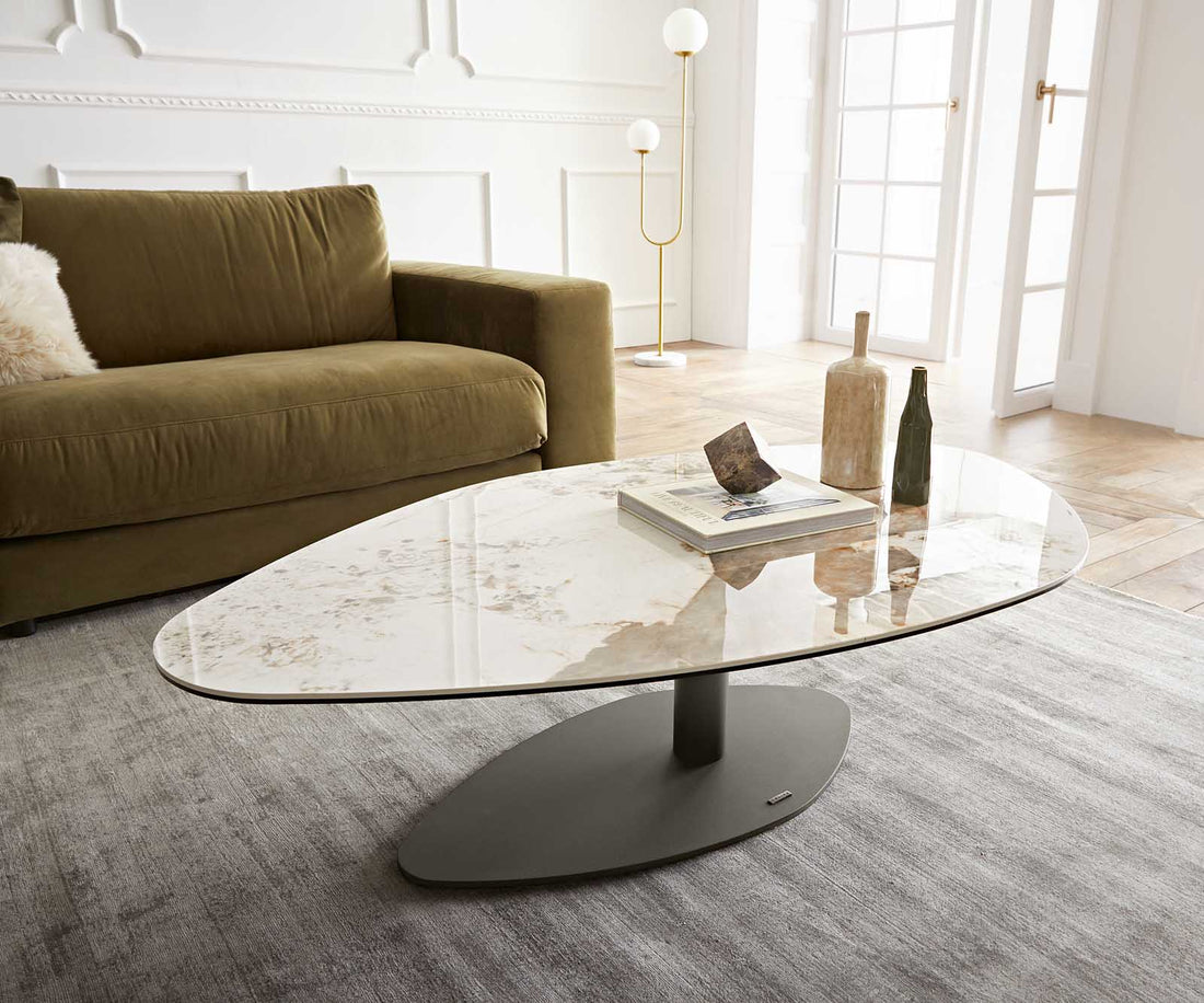 Coffee Table Vibana 140x80cm Ceramic Minas Melange Beige Metal Frame Titanium