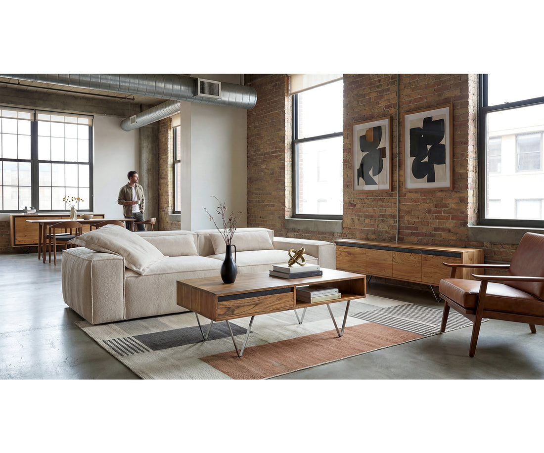 Coffee Table Stonegrace 115x60cm Acacia Natural Metal Feet Silver 2 Drawers 1 Compartment Natural Slate