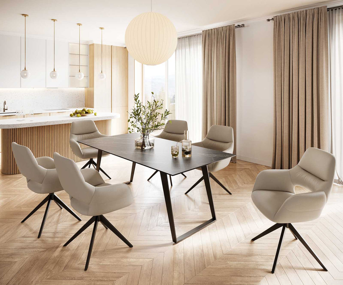 Dining Table Aurora 200cm Ceramic Noir Desir Brown Slanted Frame Black