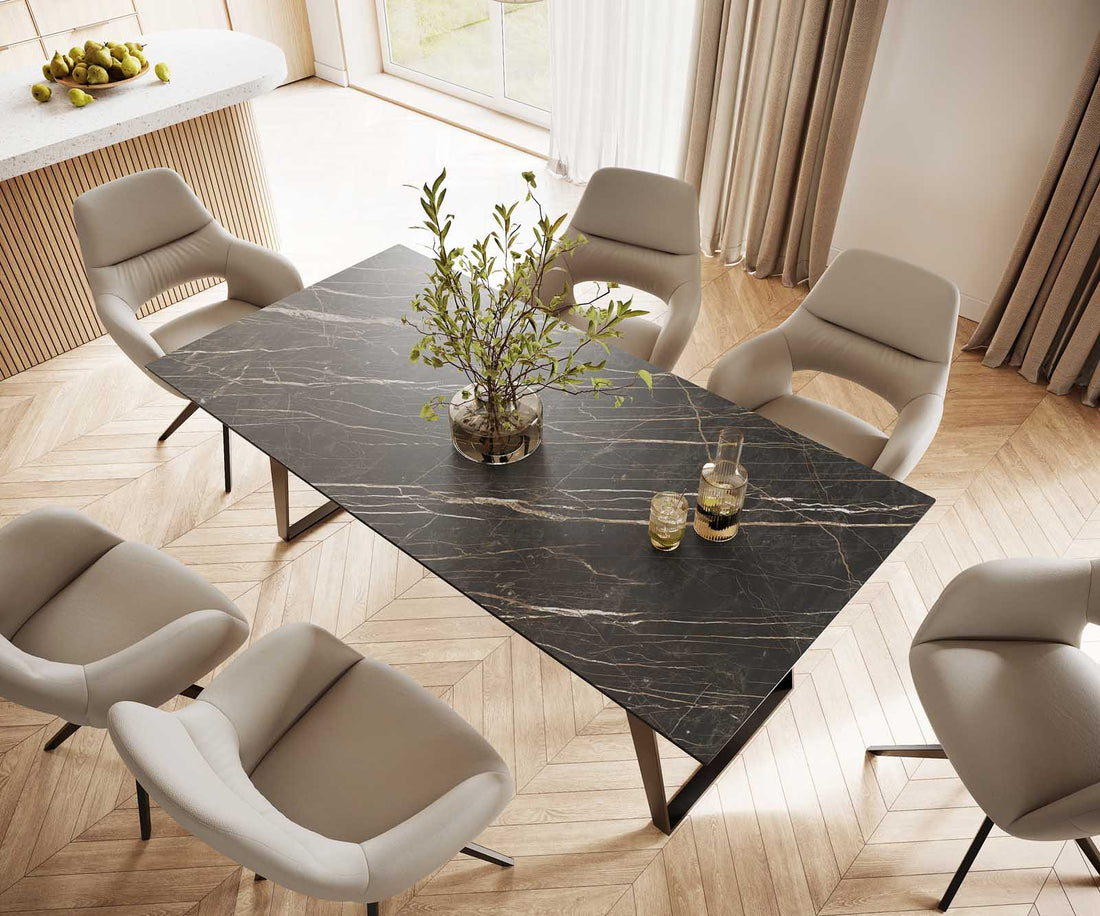 Dining Table Aurora 200cm Ceramic Noir Desir Brown Slanted Frame Black