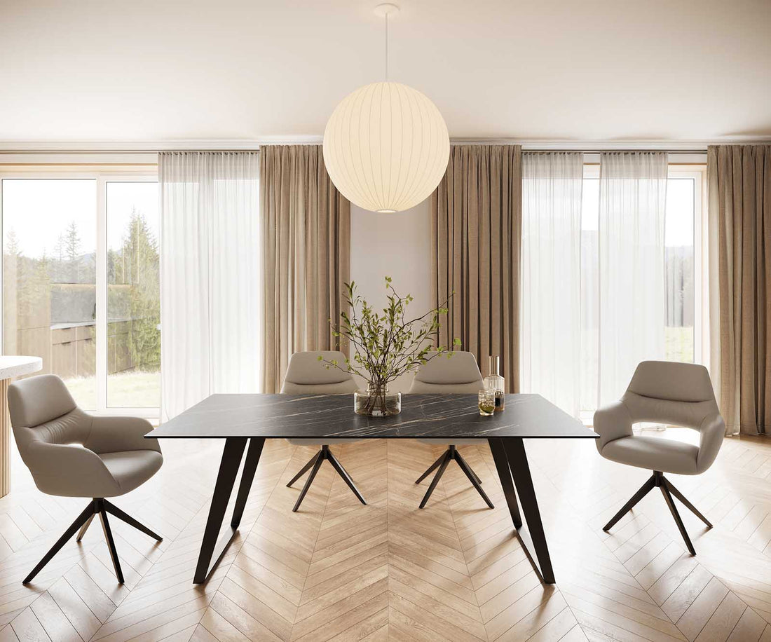 Dining Table Aurora 200cm Ceramic Noir Desir Brown Slanted Frame Black