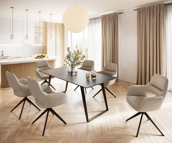 Dining Table Aurora 200cm Ceramic Brown Slanted Frame Black