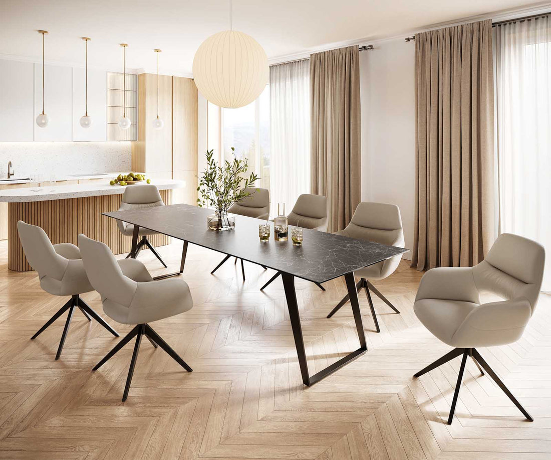 Dining Table Aurora 300cm Ceramic Nero Greco Anthracite Slanted Frame Black