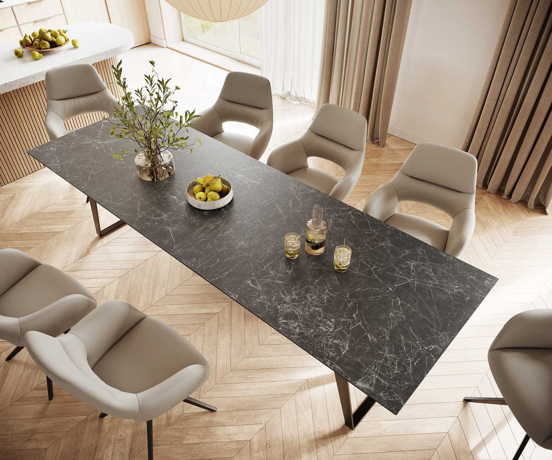 Dining Table Aurora 300cm Ceramic Nero Greco Anthracite Slanted Frame Black