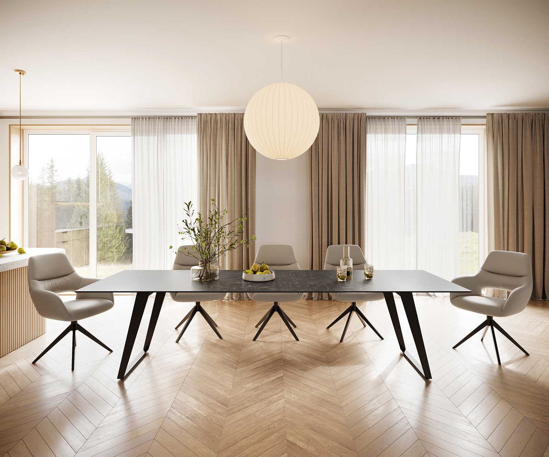 Dining Table Aurora 300cm Ceramic Nero Greco Anthracite Slanted Frame Black