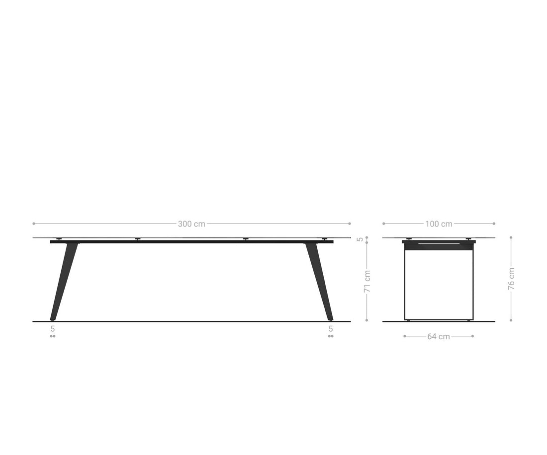 Dining Table Aurora 300cm Ceramic Nero Greco Anthracite Slanted Frame Black