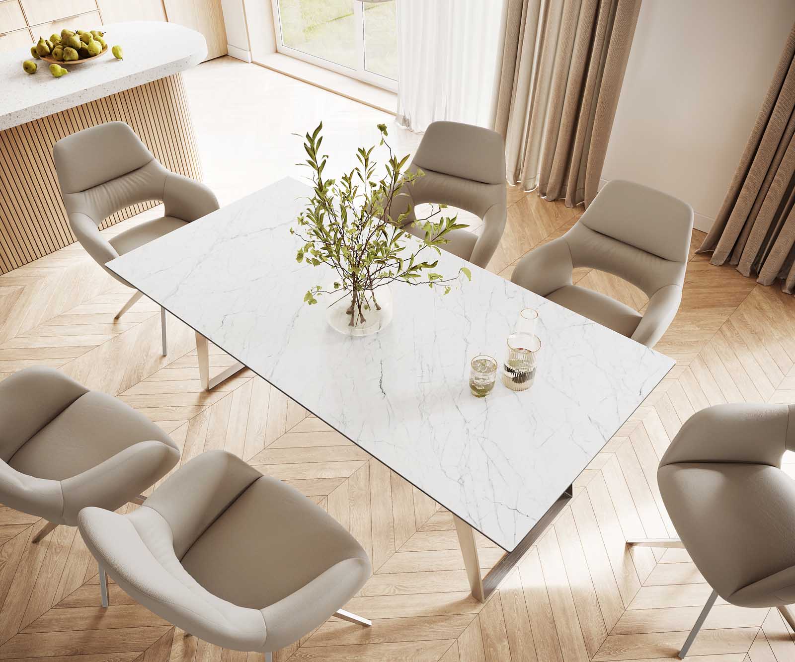 Dining Table Aurora 200cm Ceramic White Slanted Frame Steel