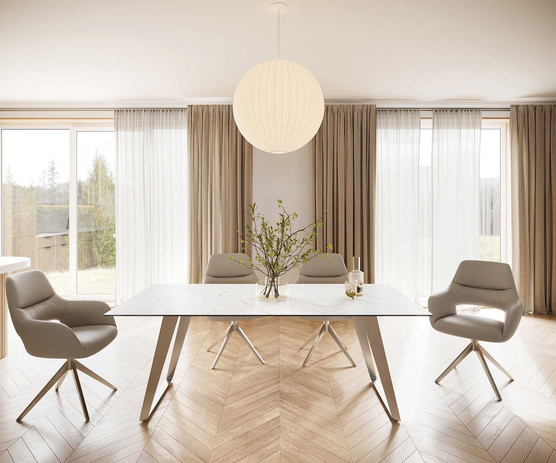 Dining Table Aurora 200cm Ceramic Statuarietto White Slanted Frame Steel