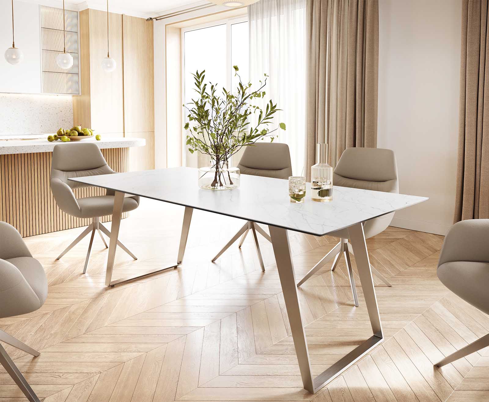 Dining Table Aurora 200cm Ceramic White Slanted Frame Steel