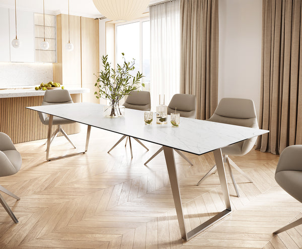 Dining Table Aurora Ceramic White Slanted Frame Steel 200-300cm