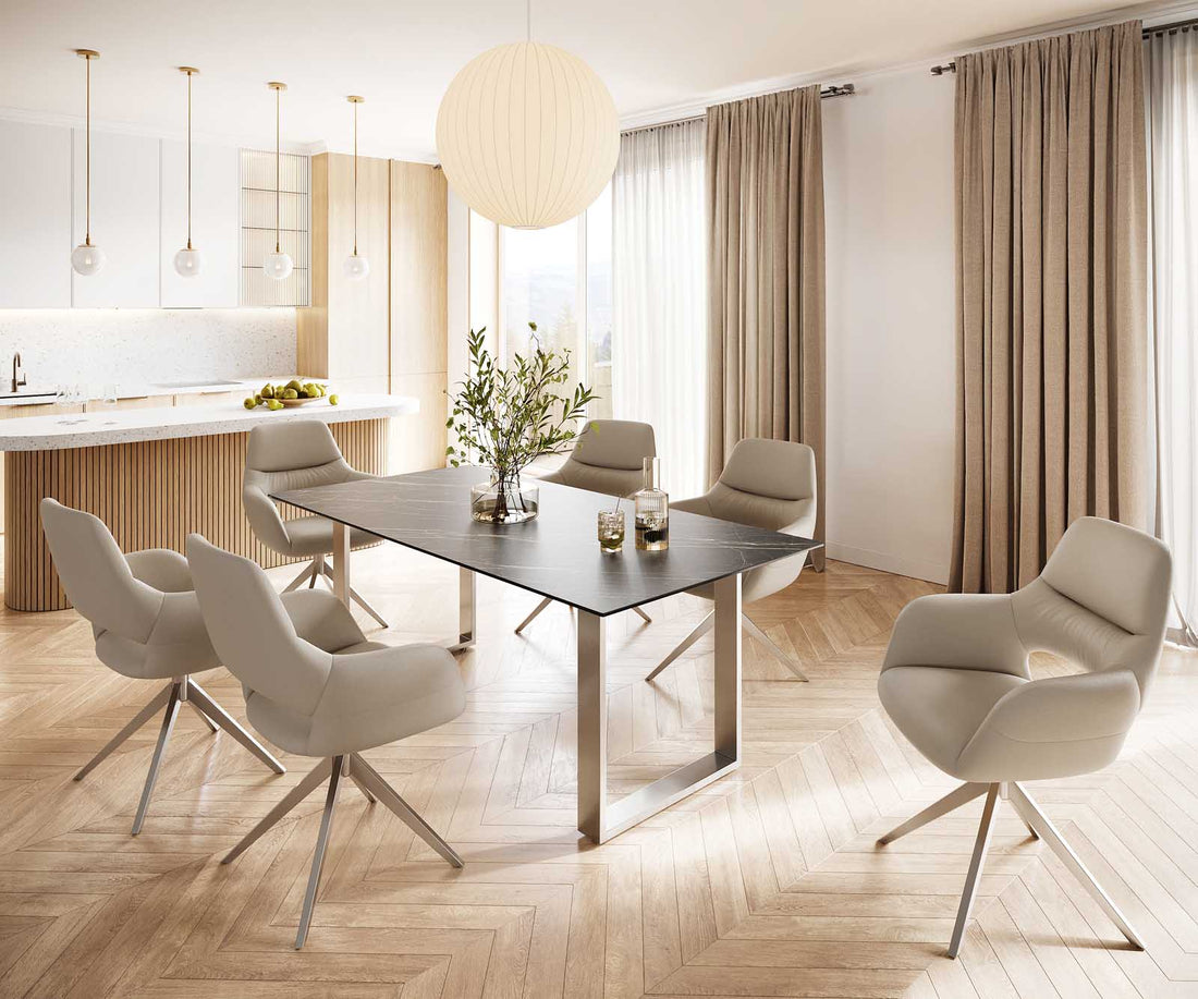 Dining Table Aurora 200cm Ceramic Noir Desir Brown Square Frame Slim Steel