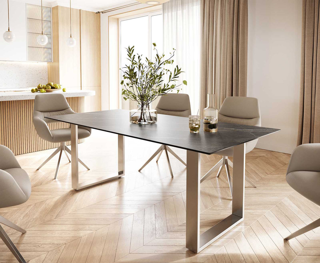 Dining Table Aurora 200cm Ceramic Noir Desir Brown Square Frame Slim Steel