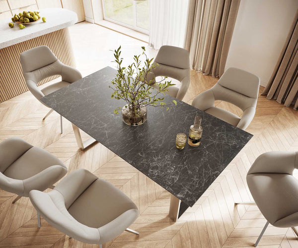 Dining Table Aurora 200cm Ceramic Nero Greco Anthracite Square Frame Slim Steel