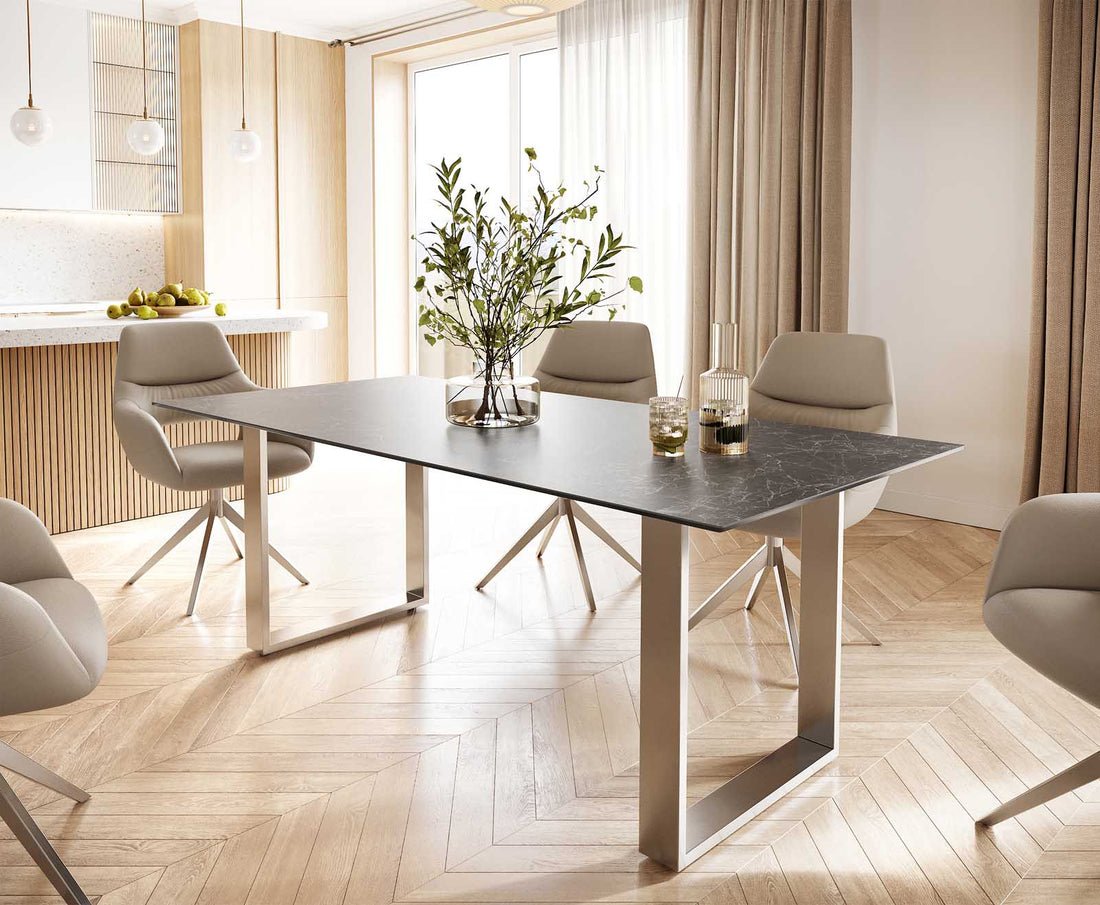 Dining Table Aurora 200cm Ceramic Nero Greco Anthracite Square Frame Slim Steel