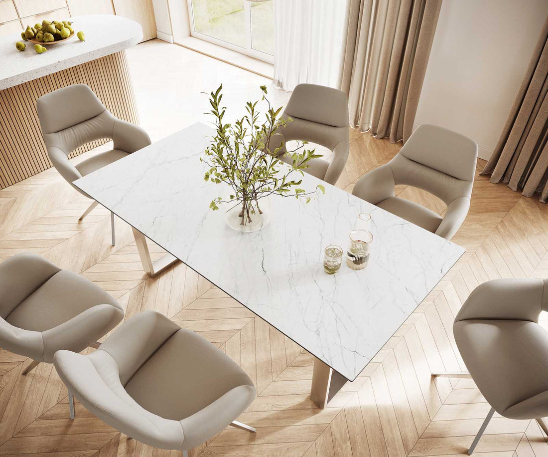Dining Table Aurora 200cm Ceramic Statuarietto White Square Frame Slim Steel