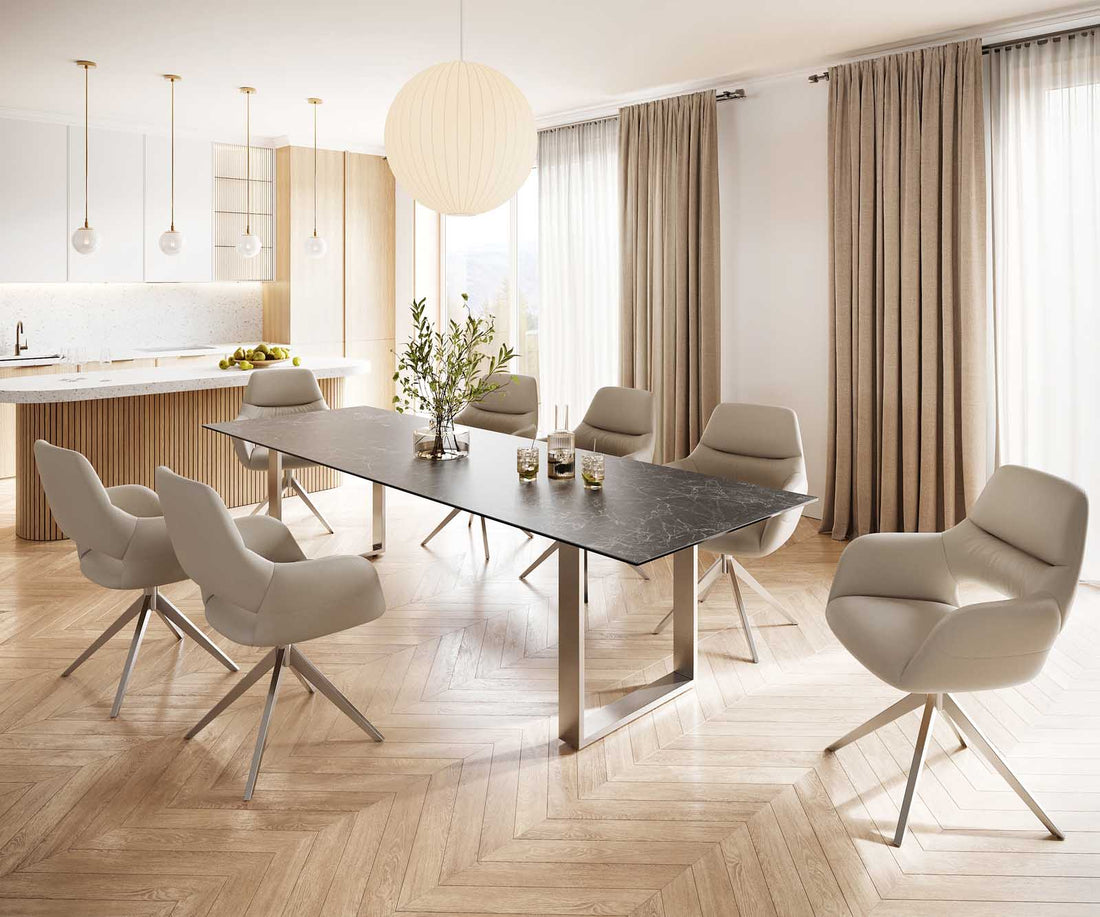 Dining Table Aurora 300cm Ceramic Nero Greco Anthracite Square Frame Slim Steel