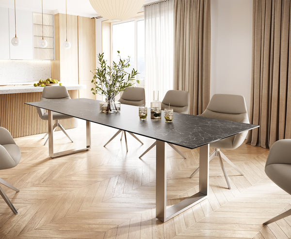 Dining Table Aurora Ceramic Gray Square Frame Slim Steel 200-300cm