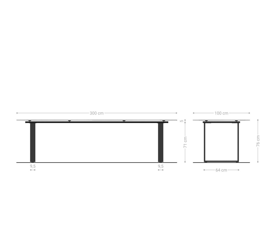 Dining Table Aurora 300cm Ceramic Nero Greco Anthracite Square Frame Slim Steel