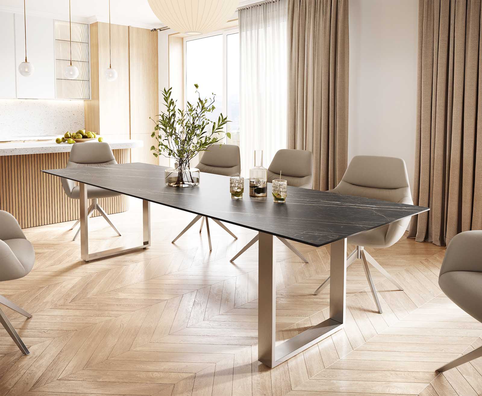 Dining Table Aurora 300cm Ceramic Brown Square Frame Slim Steel