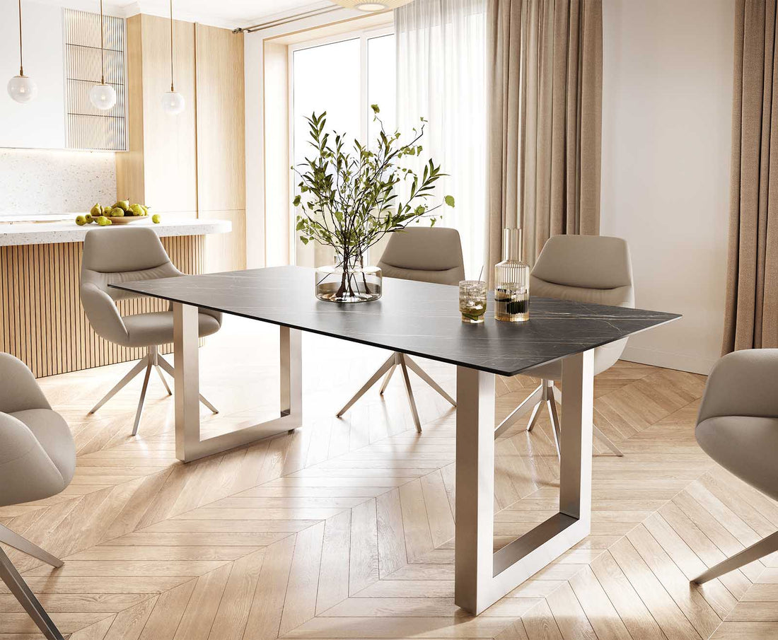 Dining Table Aurora 200cm Ceramic Noir Desir Brown Square Frame Steel