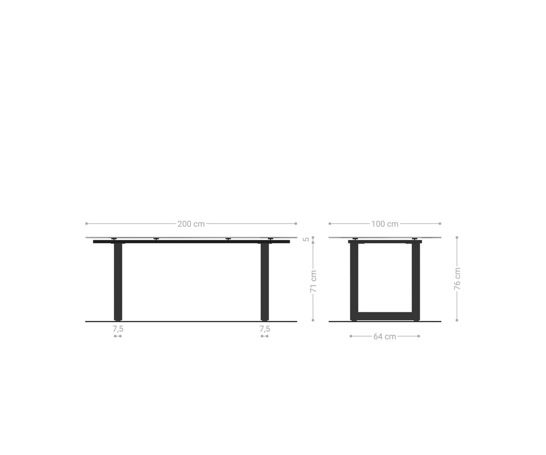 Dining Table Aurora 200cm Ceramic Nero Greco Anthracite Square Frame Steel