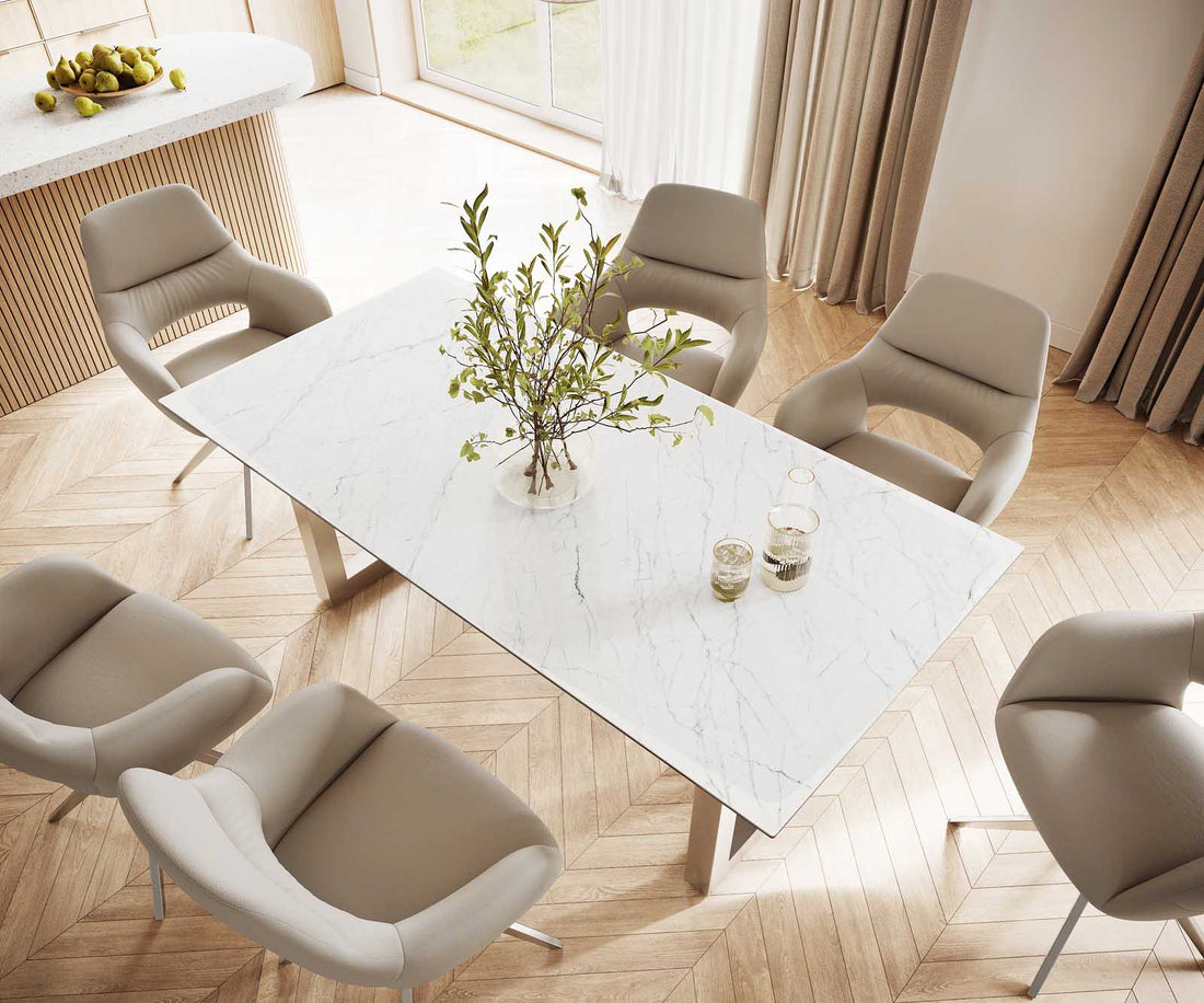 Dining Table Aurora 200cm Ceramic Statuarietto White Square Frame Steel