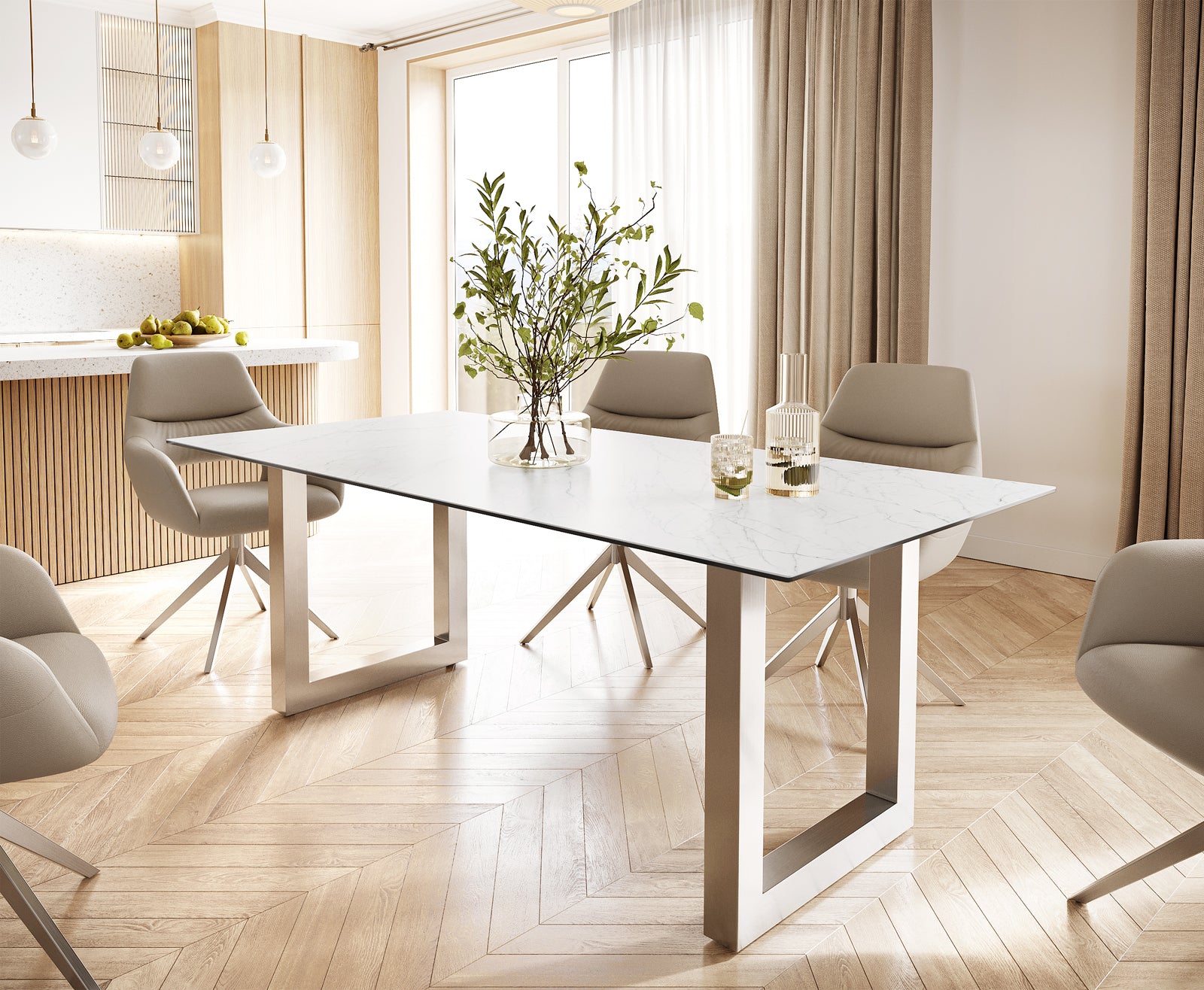 Dining Table Aurora Ceramic White Square Frame Steel 200-300cm