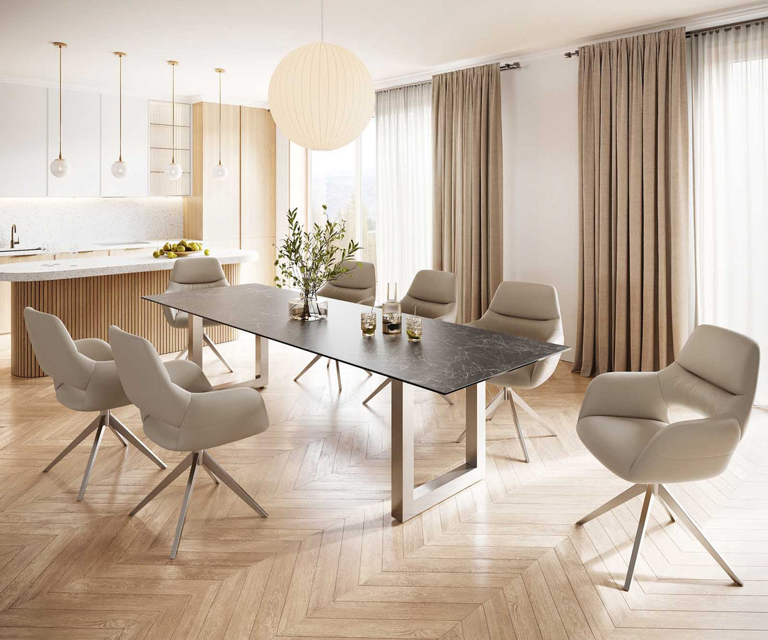 Dining Table Aurora 300cm Ceramic Nero Greco Anthracite Square Frame Steel