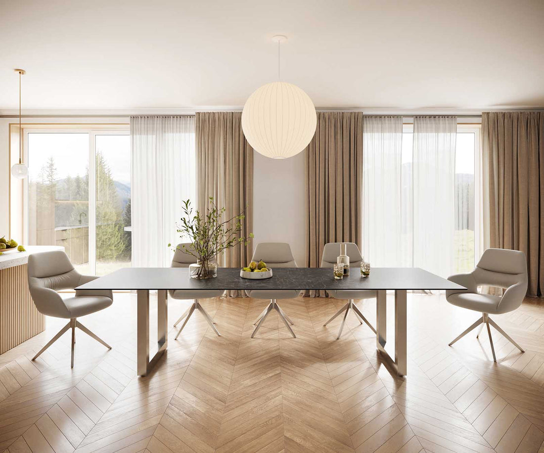 Dining Table Aurora 300cm Ceramic Nero Greco Anthracite Square Frame Steel