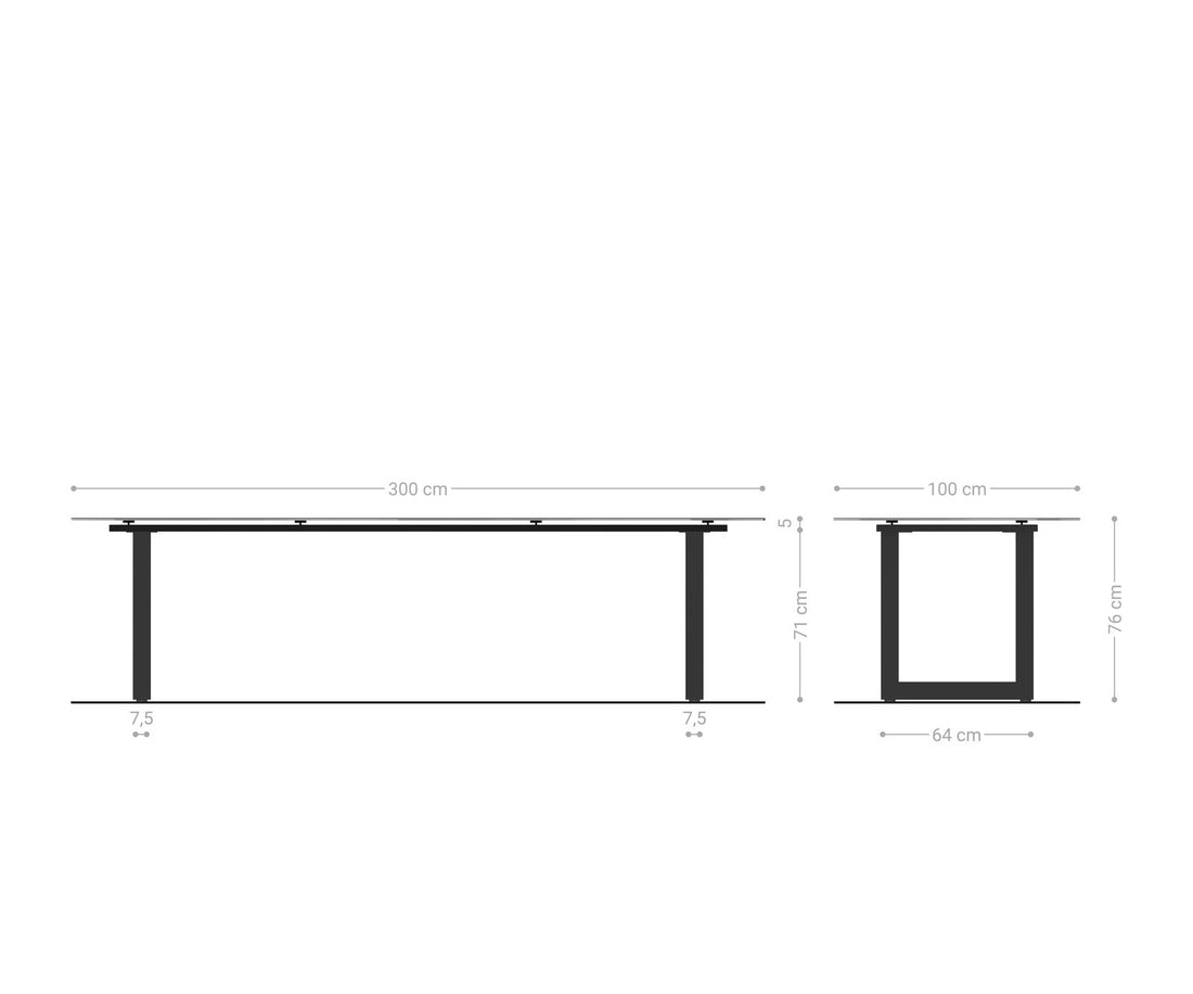Dining Table Aurora 300cm Ceramic Nero Greco Anthracite Square Frame Steel