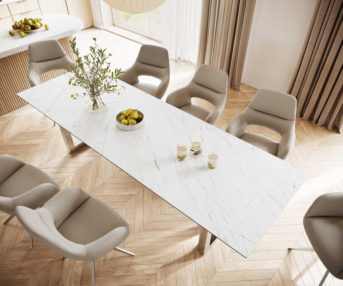 Dining Table Aurora 300cm Ceramic Statuarietto White Square Frame Steel