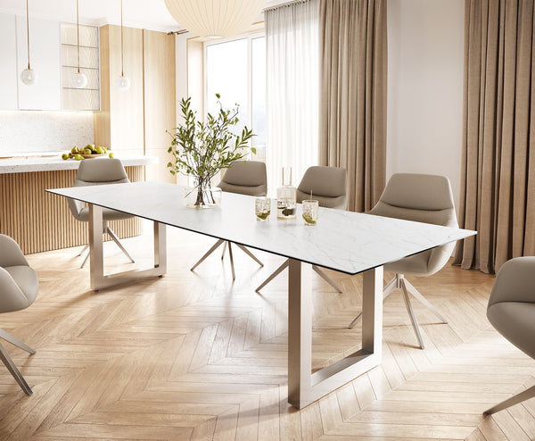 Dining Table Aurora Ceramic White Square Frame Steel 200-300cm