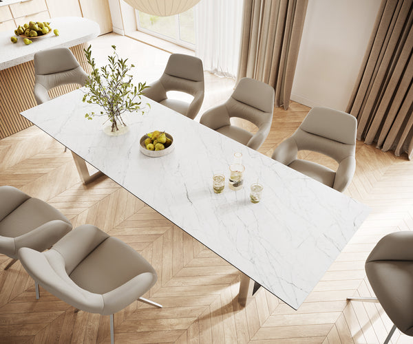 Dining Table Aurora Ceramic White Square Frame Steel 200-300cm