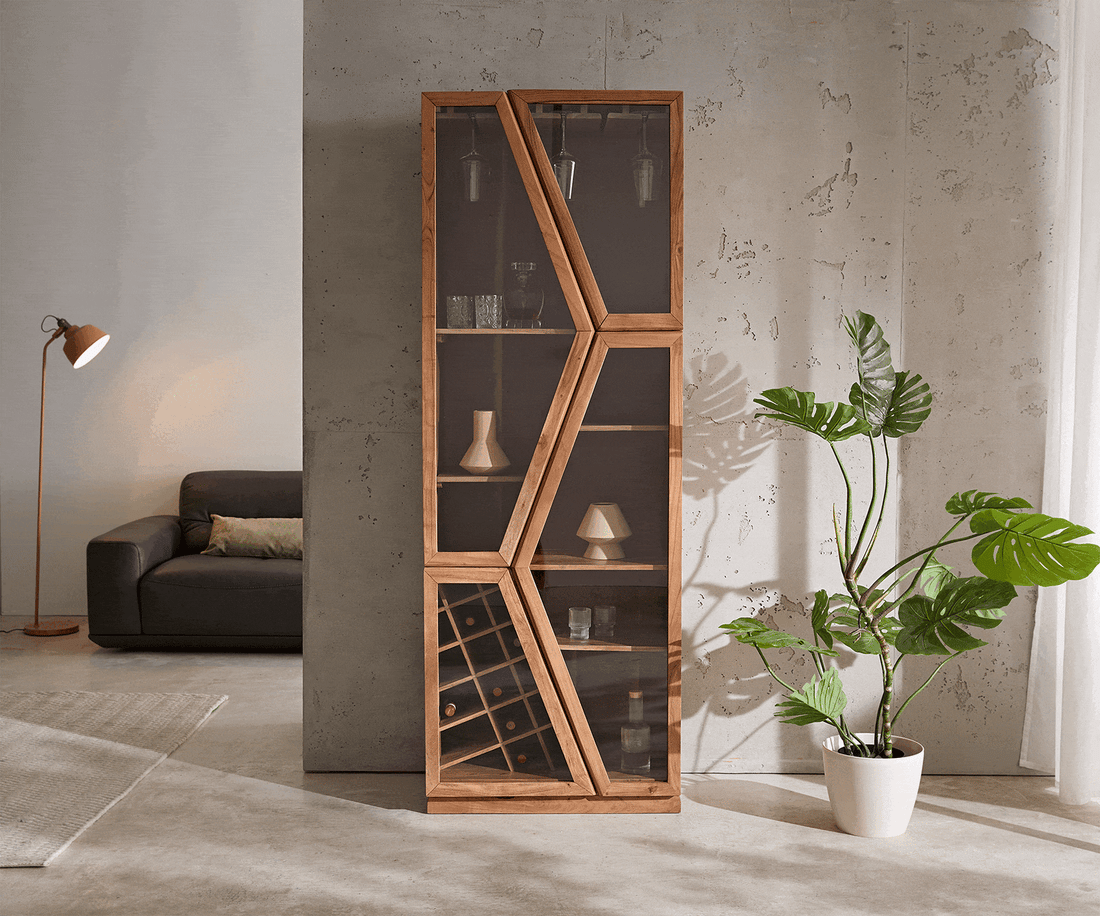 Display Cabinet Taza 75x213cm Acacia Wood Natural 4 Doors