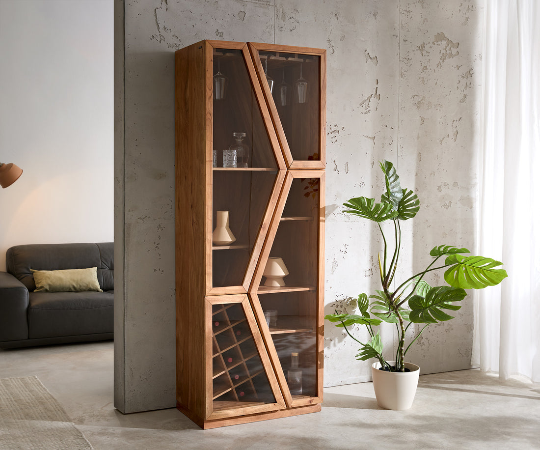 Display Cabinet Taza 75x213cm Acacia Wood Natural 4 Doors