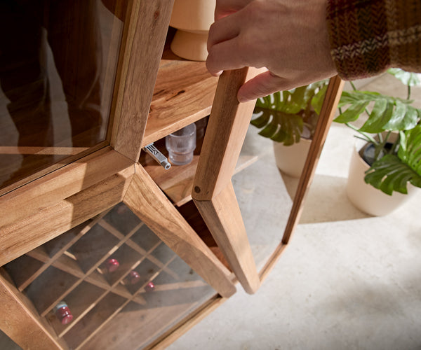 Display Cabinet Taza 75x213cm Acacia Wood Natural 4 Doors