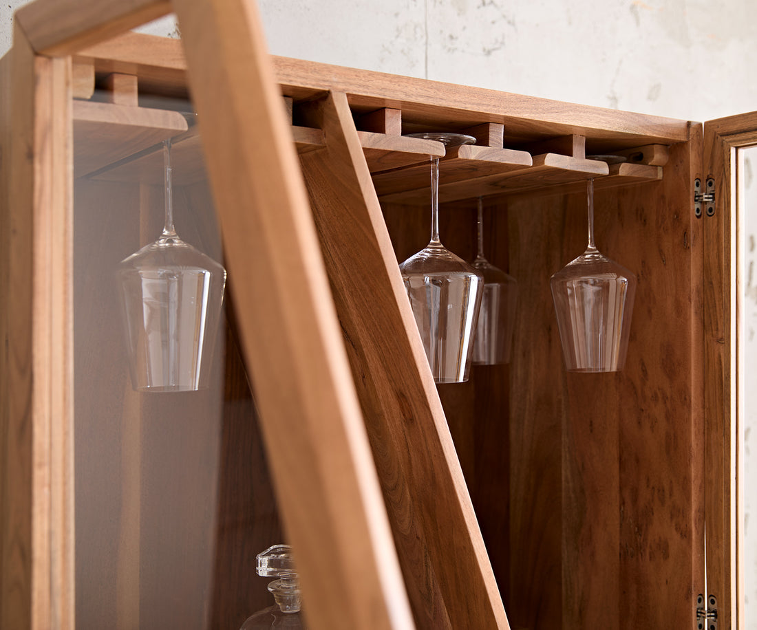 Display Cabinet Taza 75x213cm Acacia Wood Natural 4 Doors