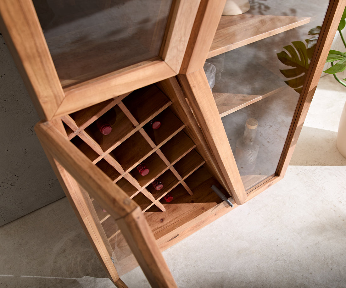 Display Cabinet Taza 75x213cm Acacia Wood Natural 4 Doors