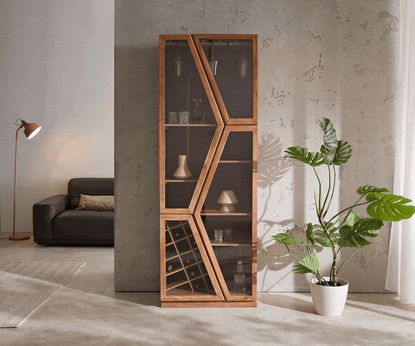 Display Cabinet Taza 75x213cm Acacia Wood Natural 4 Doors
