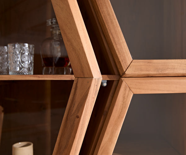 Display Cabinet Taza 75x213cm Acacia Wood Natural 4 Doors