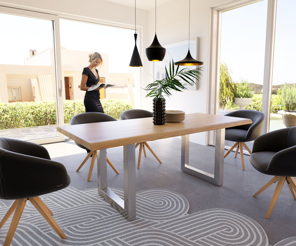 Dining Table Olympus Live Edge Oak Wood Natural Square Frame Steel 160-300cm