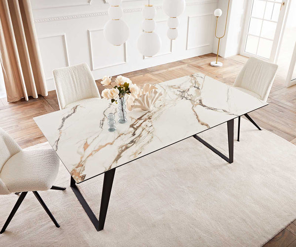 Dining Table Aurora 200x100cm Ceramic Gold Slanted Frame Black